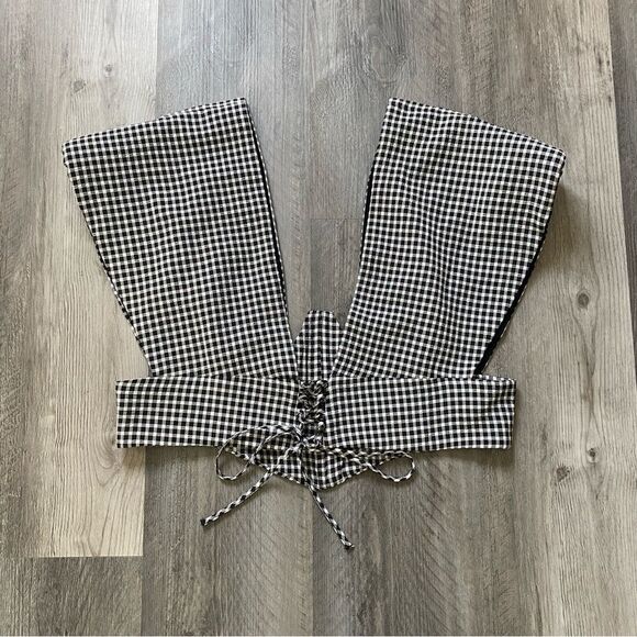 ASOS Plaid Check Bustier Crop Top Black White US 12 - Picture 6 of 9